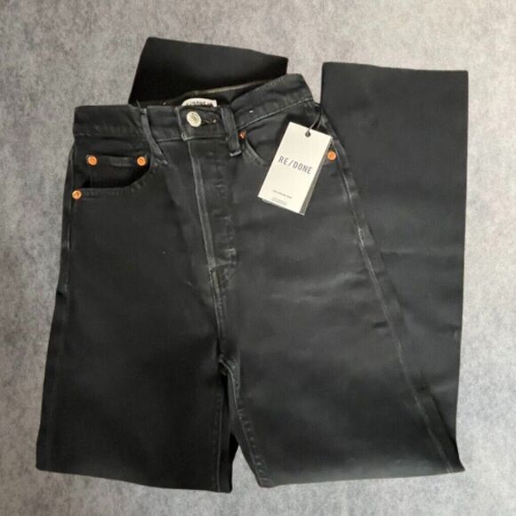 RE/DONE 70s Ultra High Rise Stove Pipe Jeans Womens Size 23 Black Retro Denim - Picture 1 of 16
